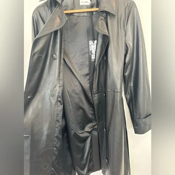 R Label Leather Vegan Double Breasted Trench Coat - Picture 8 of 11